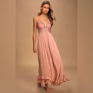 Free People Adella Maxi Slip Rose Pink Lace Dress